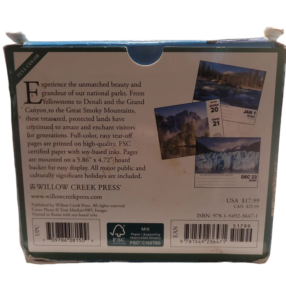 National Parks Full Color Daily 2024 Calendar New